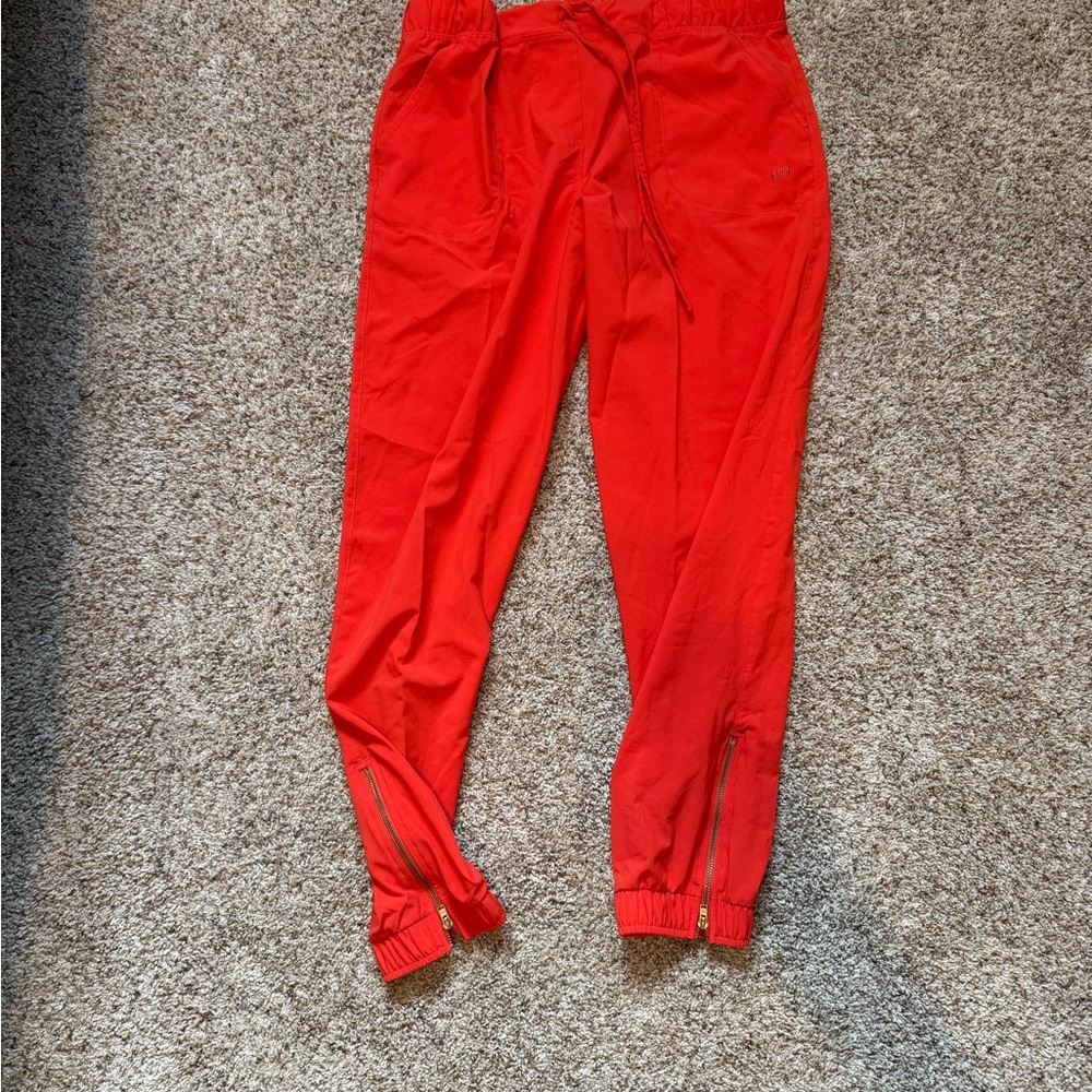 Albion Red Jogger Pants with Zipper Detail